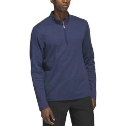 Adidas 3-Stripe Quarter Zip Layering -Golf Promotion Store adidas 3 stripe quarter zip layering collegiate navy model front itempicture
