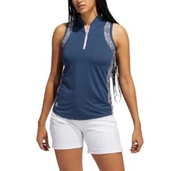 Adidas 2022 Women's Ultimate365 Printed Sleeveless Polo -Golf Promotion Store adidas fw22 womens ultimate365 printed sleeveless polo crew navy front itempicture