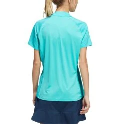 Adidas Women's Short Sleeve Mock Neck Polo -Golf Promotion Store adidas ss22 womens short sleeve mock neck polo semi mint rush back itempicture