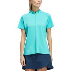 Adidas Women's Short Sleeve Mock Neck Polo -Golf Promotion Store adidas ss22 womens short sleeve mock neck polo semi mint rush itempicture